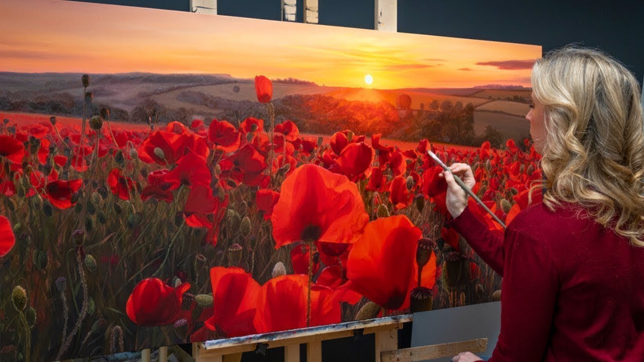 I painted a poppy field at sunset (it took 4 months) | Poppies Oil Painting Timelapse & Tutorial