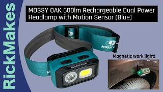 MOSSY OAK 600lm Rechargeable Dual Power Headlamp with Motion Sensor (Blue)