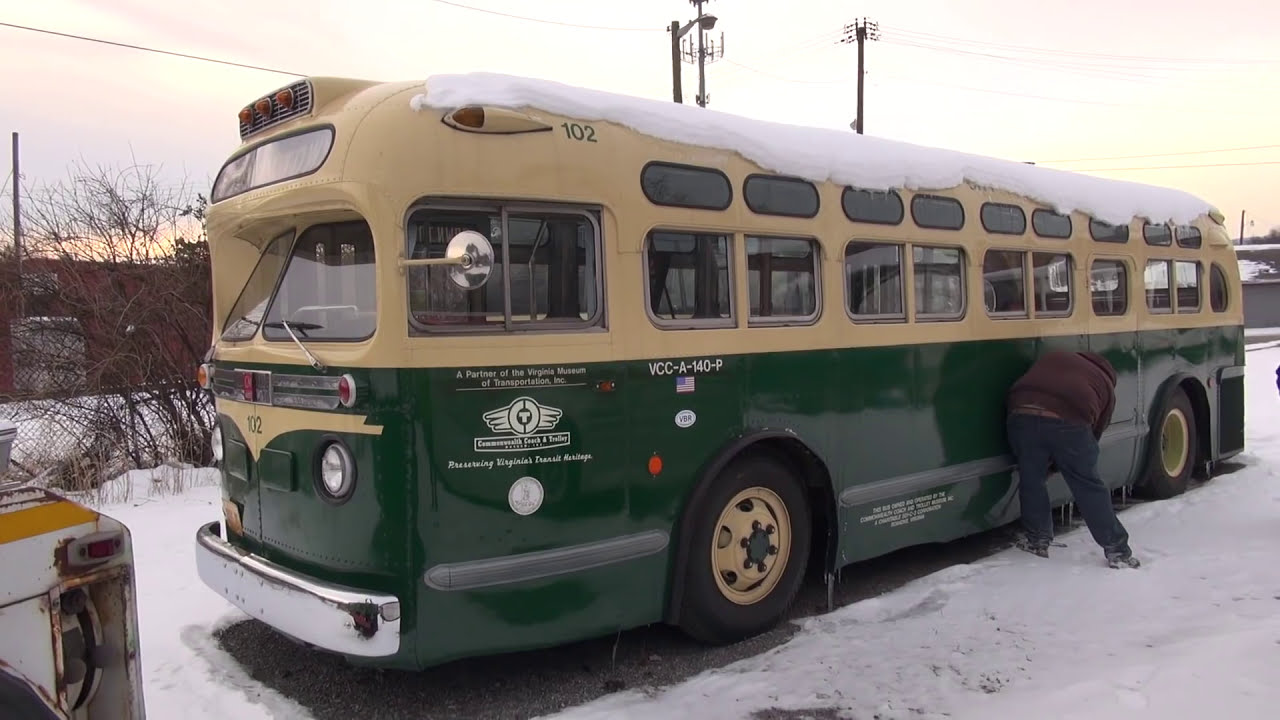 OLD START COLD START of vintage trucks and buses Flxible Volvo and GM DETROIT DIESEL