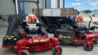 2025 fall clean up set-up   picking up 2 brand new 60” eXmark Lazer Z’s!