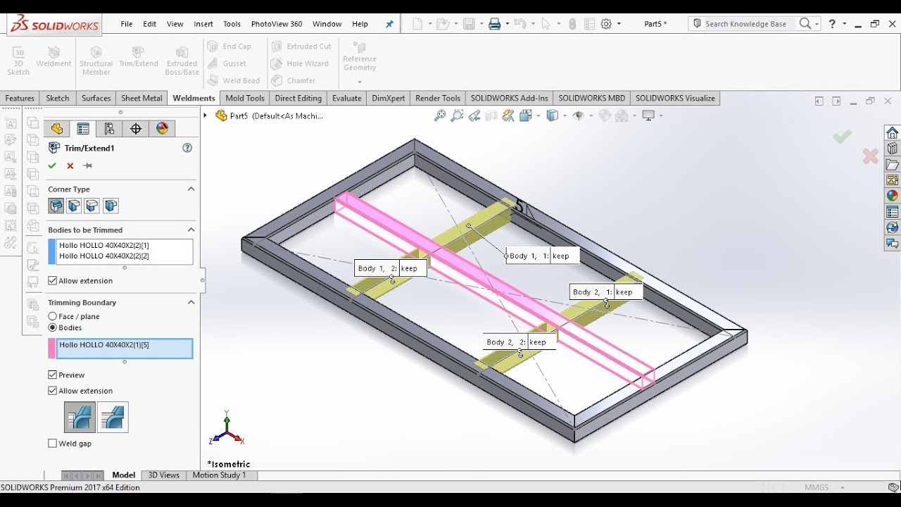 TOTORIAL'S SOLIDWORKS TRIM AND WELD GAP IN WELDMENT 2 YouTube