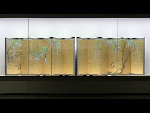 円山応挙、藤花図屏風、超希少・大判画集画、新品高級額装付 藤花図｜根津美術館