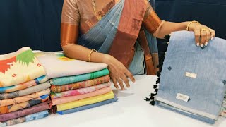 Linen Cotton Sarees For Daily Wear With Blouse Collection In Offer Price