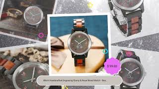 Men's Handcrafted Engraving Ebony & Rose Wood Watch - Best Gift Idea!