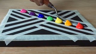 Rainbow Abstract Painting with Masking Tape / Acrylic Painting for Beginners #09 / Satisfying ASMR