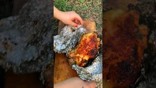 Whole foil chicken cooked on charcoal in nature#chicken #nature screenshot 2
