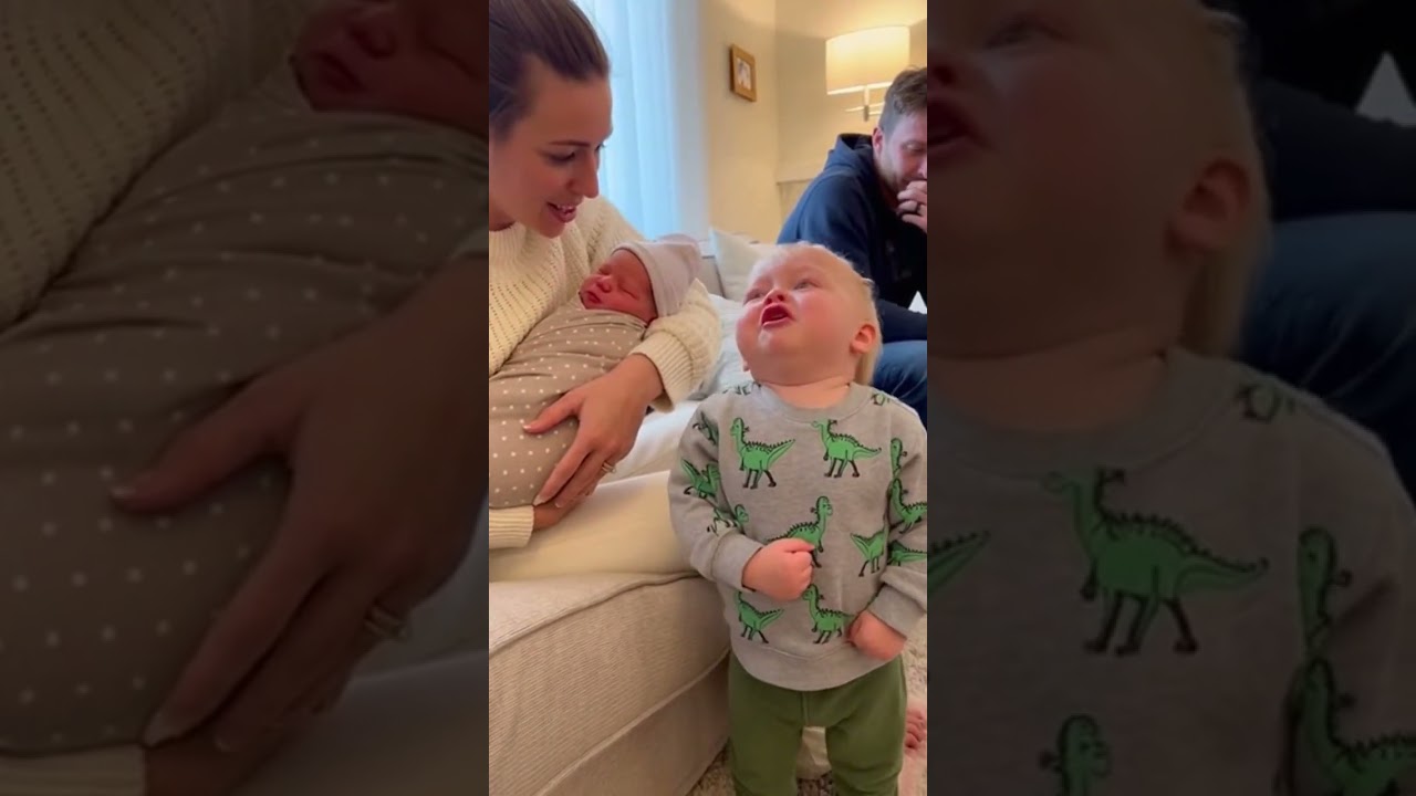 Уморительная реакция старшего брата на поцелуй новорожденного от мамы 😂❤️ 