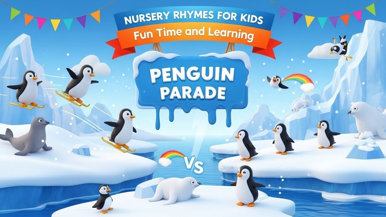 🐧 Penguin Parade | Fun Opposites Nursery Rhyme for Kids 🎶❄️