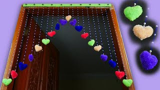 DIY Heart Pom Pom Door Hanging 2021 | How to make Door Hanging Toran | Woolen Craft Idea