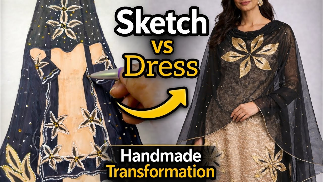 Latest velvet dress design/Handmade Dress Transformation|Sketch se Dress tak ka Safar ✨
