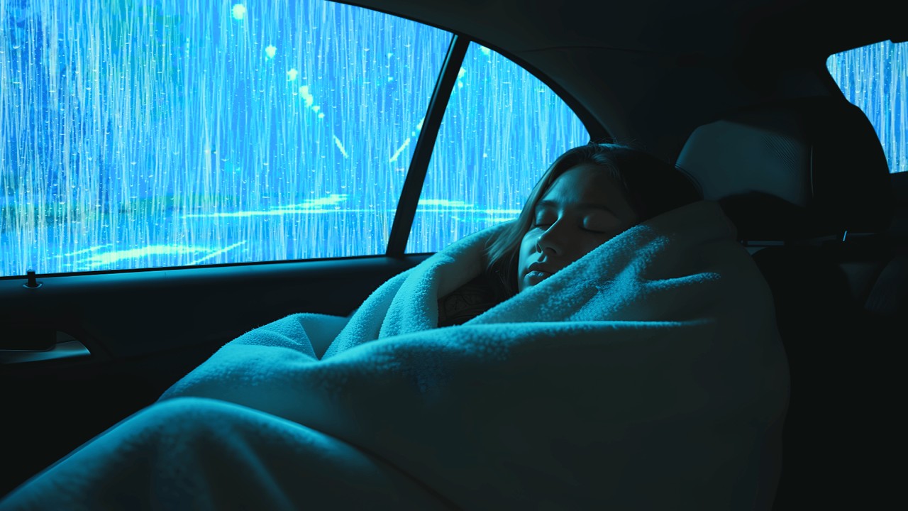 Goodbye Anxiety to Fall Asleep Instantly with Sounds Rain & Thunder on a Cozy Car at Night