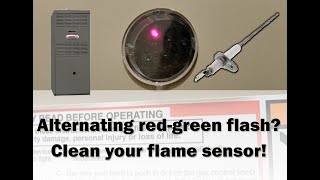 Lennox G43UF Furnace Alternating Red Green LED Lights Repair: Flame Sensor Cleaning