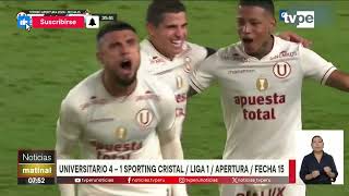 Universitario goleó 4-1 a Sporting Cristal y es el único líder del Torneo Apertura