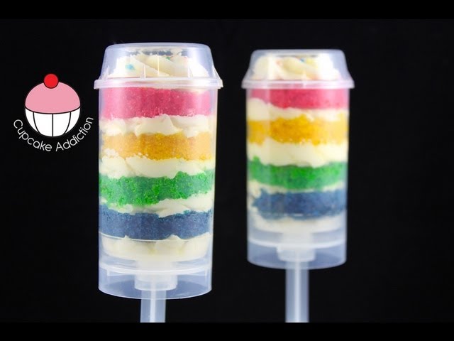 Rainbow Cake Push Pops! How To Make a Rainbow Cake Shooter - A Cupcake  Addiction Decorating Tutorial 