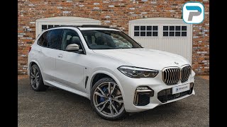 2019/68 BMW X5 M50D IN MINERAL WHITE METALLIC WITH BLACK BMW INDIVIDUAL MERINO LEATHER