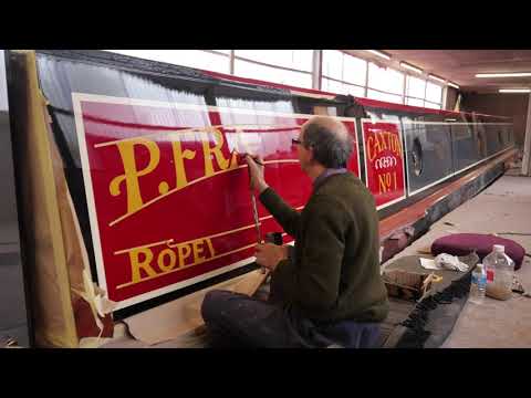 Traditional Signwriting of Narrowboat Caxton Time lapse Video