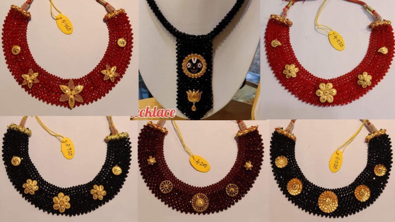 Buy Radha's Creations Traditional black crystal necklace with golden  pendant necklace 20