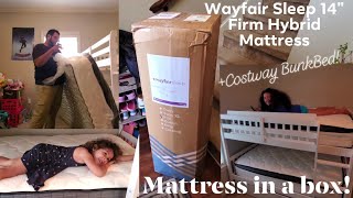 Wayfair Sleep 14" Firm Hybrid Mattress & Costway Full over Full Bunk Bed W/ Trundle Unboxing |Set up
