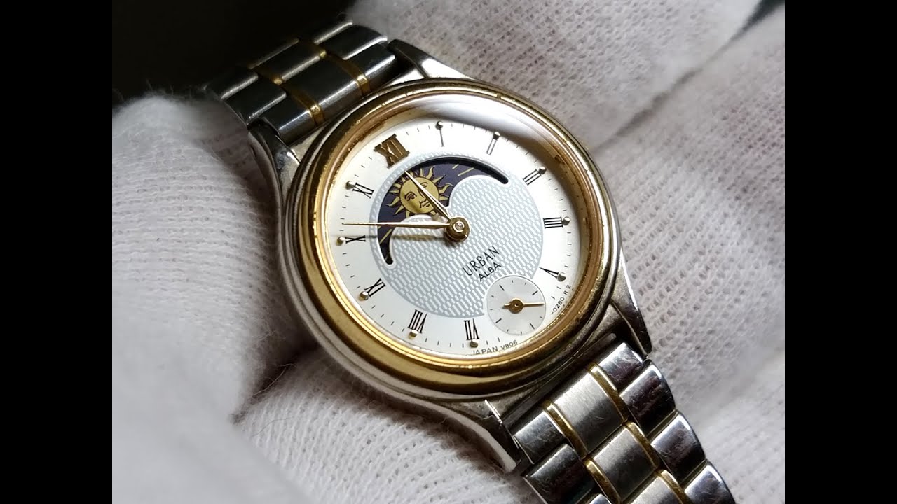 SEIKO ALBA URBAN v806-0150 Sun and Moon Quartz Watch with Small