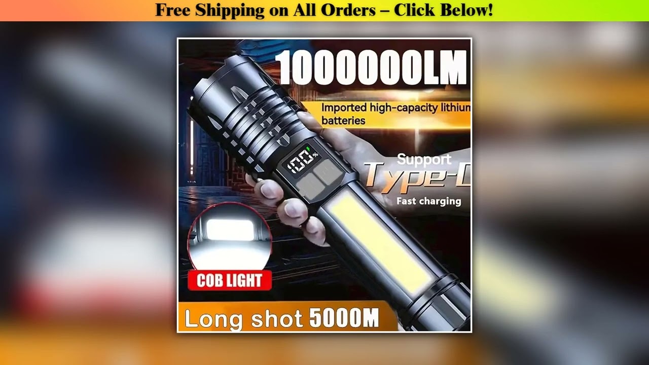 High Power LED Flashlight Powerful TYPEC Rechargeable COB Flashlight With Side Light Torch For Outd