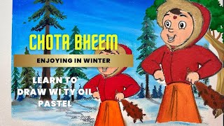 How to Draw Chota Bheem in winter Easy way | How to use Oil Pastel Easy way screenshot 4