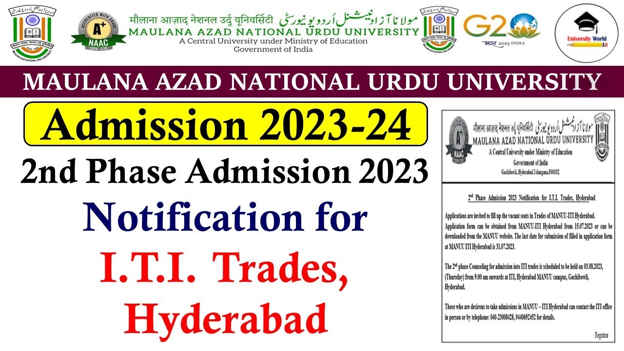 Manuu ITI Trades Admission 2023-24 || ITI Courses in Manuu Hyderabad Campus || 