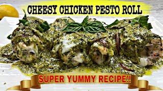 Cheesy chicken pesto roll | Cheese Stuffed Chicken Recipe