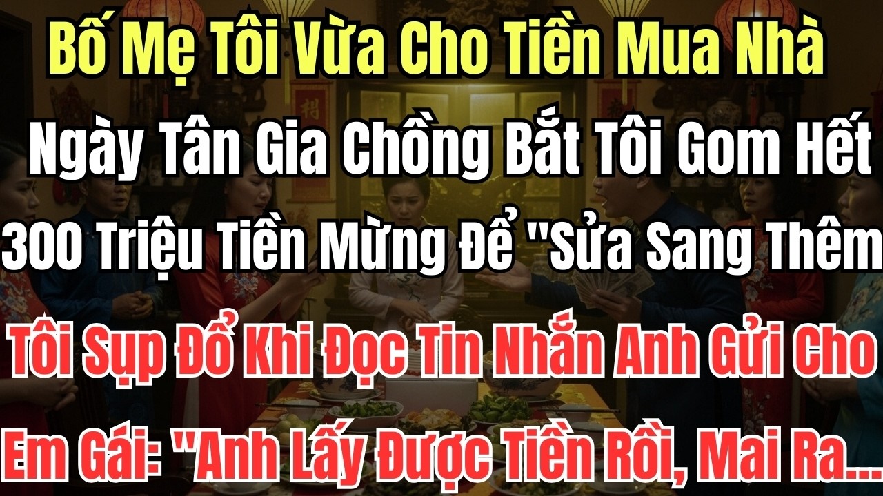 Bố Mẹ Tôi Vừa Cho Tiền Mua Nhà, Ngày Tân Gia Chồng Bắt Tôi Gom Hết 300 Triệu Tiền Mừng Để 