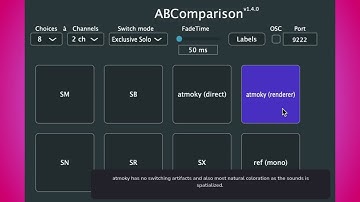 A/B comparison of various spatializers (moving sound source)