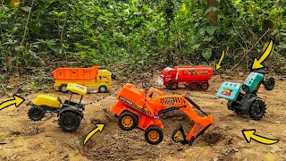 JCB Digging Pit Rescue Tractor Oil Tanker Dump Truck Toy Vehicles Cartoon ? Tractor Rescue JCB
