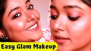 தமிழில் SUPER GLAM PARTY MAKEUP LOOK WITH GLITTERY EYES | SIMPLE TAMIL MAKEUP TUTORIAL | POORNI