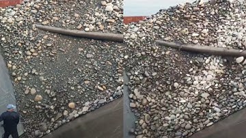 Barge Unloading Over 2000 Tons Of Cobblestone And Crushed Ore - Barge Work Vlog #satisfying #daily