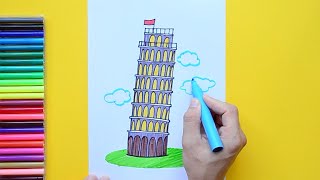How to draw the Leaning Tower of Pisa Italy