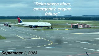 Delta Flight DL79 N175DN engine failure emergency response on September 1, 2023 at Prague airport