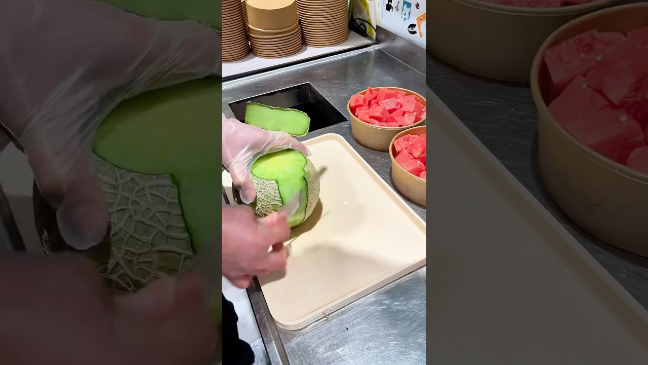 Peeling honeydew melon: A juicy, sweet fruit rich in vitamin C, great for fresh eating or in salads