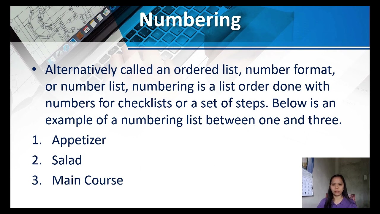CREATING BULLETED LISTS/NUMBERED LISTS AND CREATING A TABLE USING MS WORD