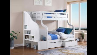 Ollie Solid Wood White Staircase Triple Bunk Bed