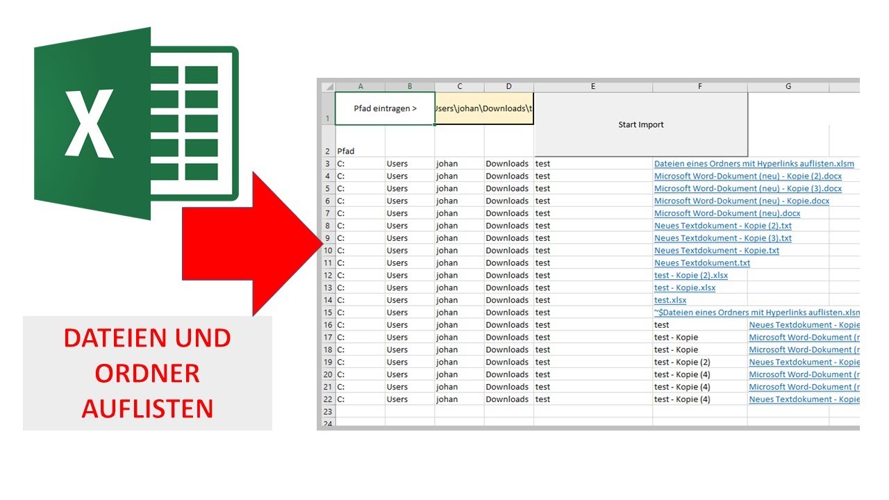New Dateien und Ordner in Excel mit Hyperlinks auflisten (3 Varianten) I Excelpedia