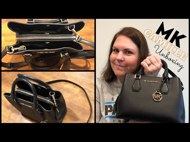 UNBOXING~Michael Kors CAMILLE Small Pebbled Leather Satchel (Black/Gold) 