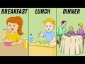 Breakfast lunch dinner  meals and their timings for kids  preschool learnings for kids