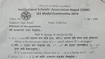 Opt.Math Question for SEE,ISAN,SEE Model Exam 2079