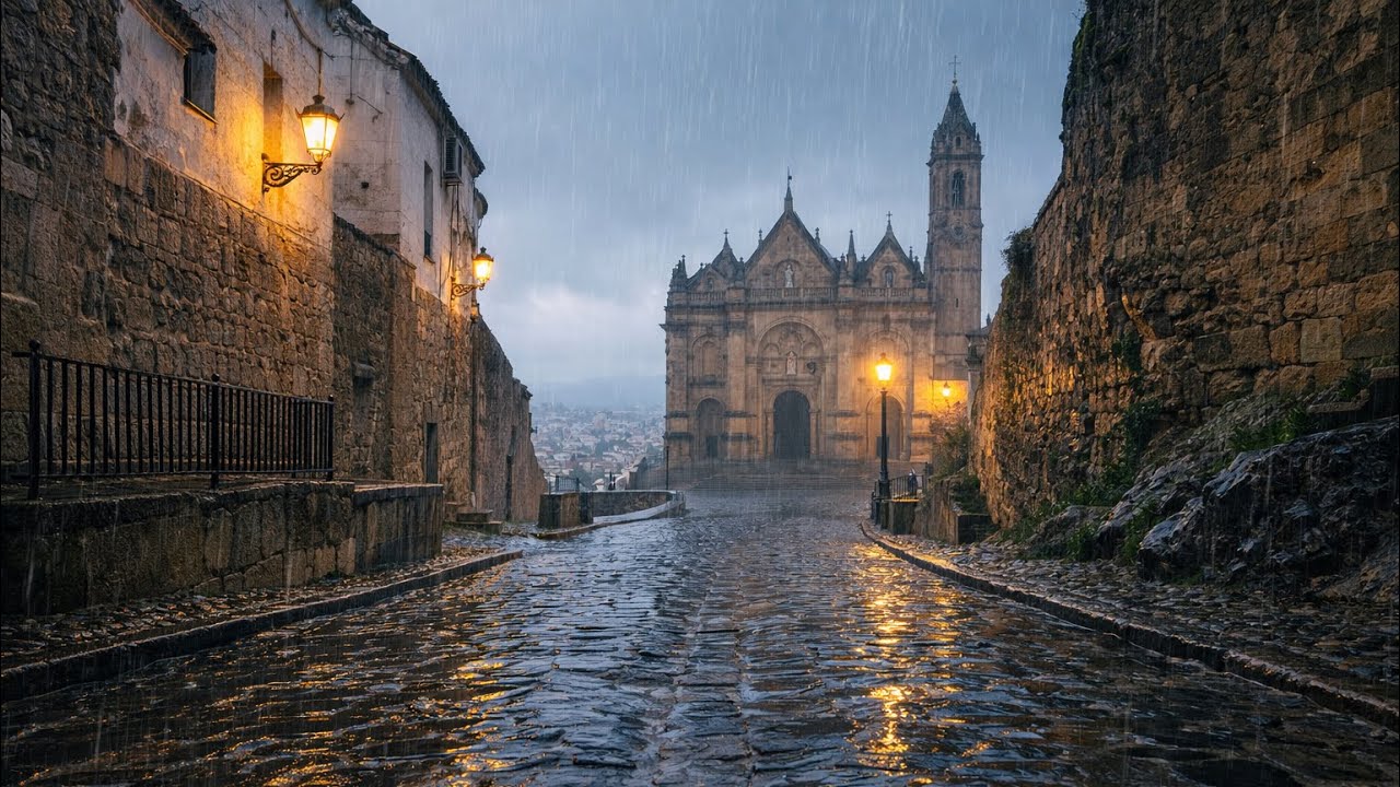 Virtual Walking Workout 4K – Antequera Rainy Walking Route | Treadmill Walk POV