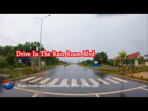 Drive in the rain Ream boulevard Sihanoukville Cambodia