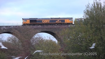 GBRF Class 66313 Lucie On Network Rail MPV Move On 3Z89 Passing Over Reddish Vale Viaduct 16/11/2025