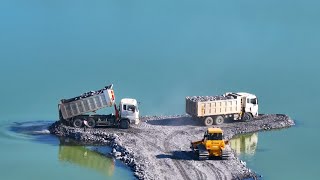 Incredible Bulldozer SHANTUI DH17 Showing Skill Technique Pushing Rock With SHACMAN Transport