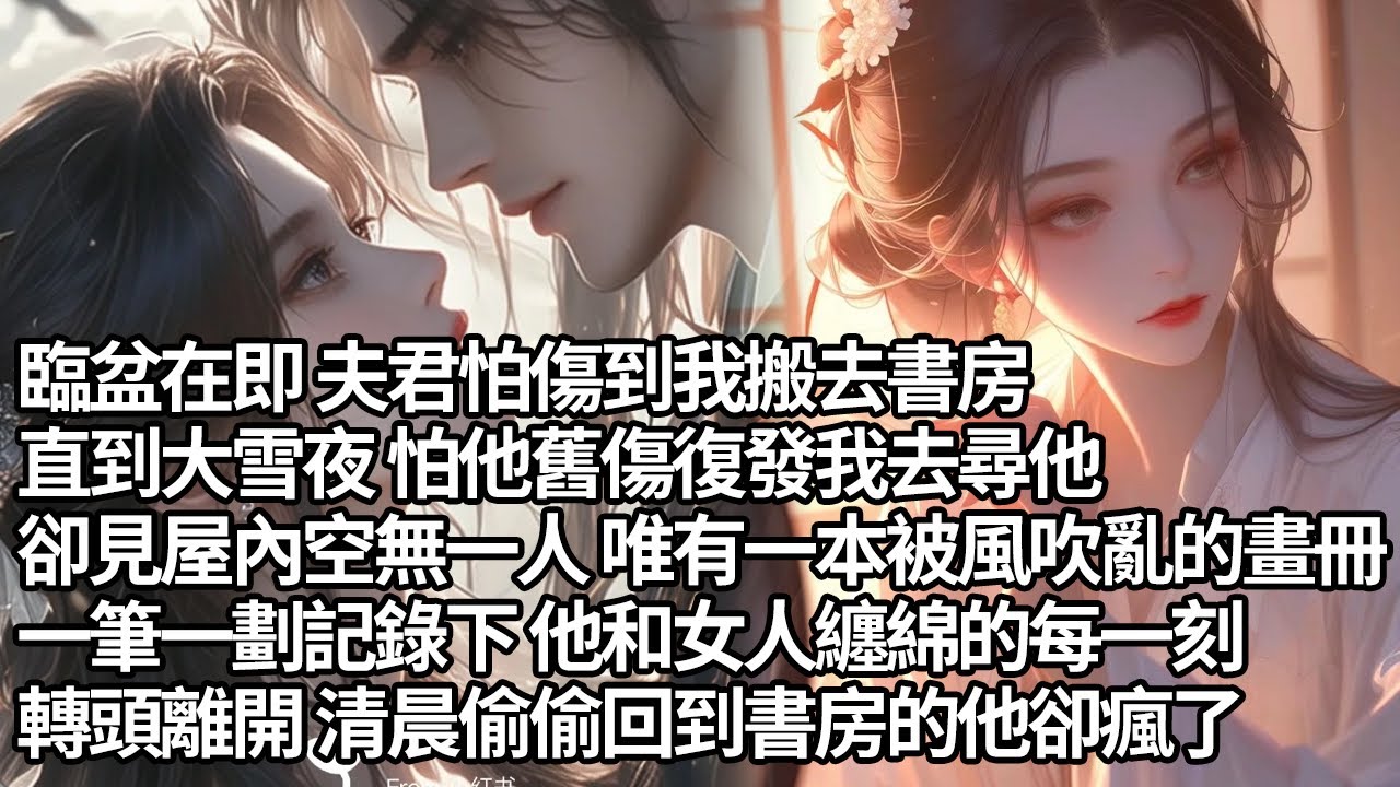 【一口氣看完】臨盆在即 夫君怕傷到我搬去書房，直到大雪夜 怕他舊傷復發我去尋他，卻見屋內空無一人 唯有一本被風吹亂的畫冊，一筆一劃記錄下 他和女人纏綿的每一刻，轉頭離開 清晨偷偷回到書房的他卻瘋了