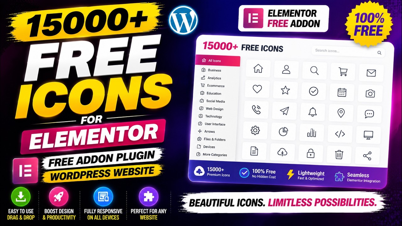15000 Free Icons for Elementor Free Addon Plugin WordPress Website ...