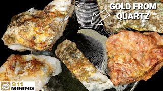 Crushing & Panning Gold From High Grade Gold Quartz Float Rocks!