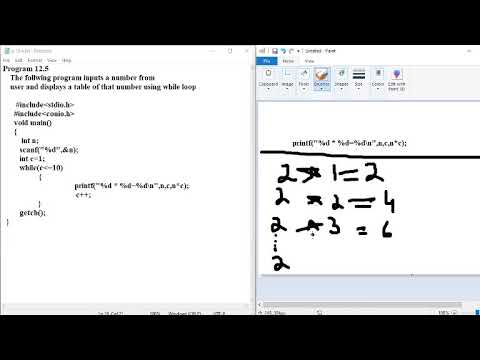 program inputs a number from user and displays a table of that number using while loop in C Language