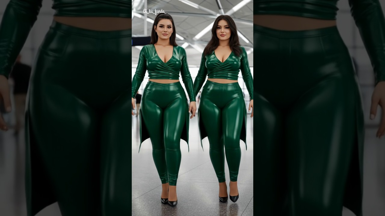 🔥 Stylish Australian Women in Green Latex Outfit | Airport Fashion Look 2025 | Trendy Style Shorts